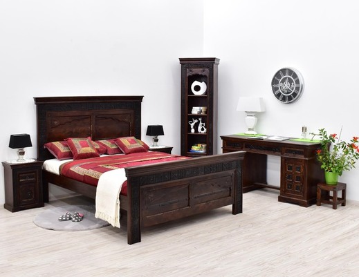 Łóżko kolonialne rzeźbione lite drewno akacja indyjska pod materac 160x200 cm