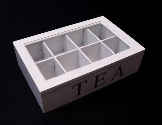 Białe drewniane pudełko na herbatę II gatunek