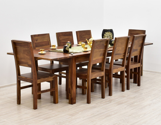 Indyjski drewniany komplet obiadowy stół rozkładany + 8 krzesła