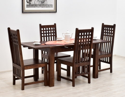 Indyjski drewniany komplet obiadowy stół rozkładany + 4 krzesła