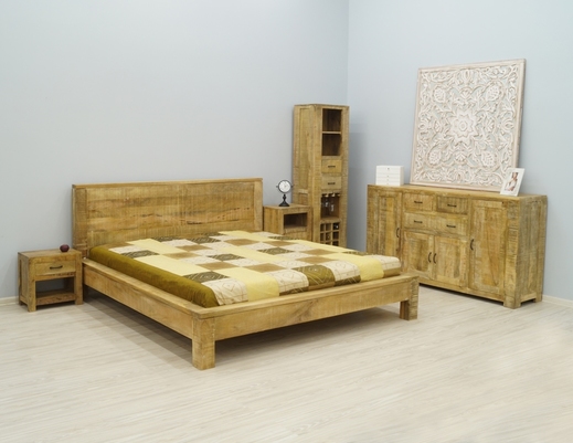 Łóżko kolonialne indyjskie w stylu loft z litego drewna