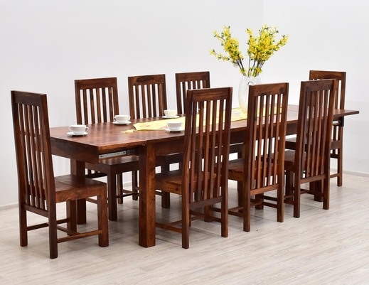 Drewniany kolonialny komplet obiadowy stół + 8 krzeseł