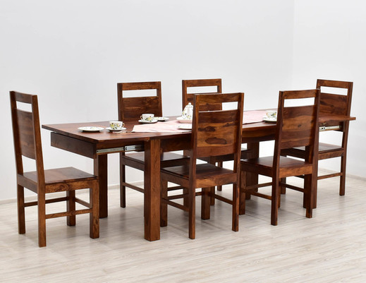 Indyjski drewniany komplet obiadowy stół + 6 krzeseł