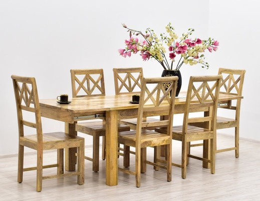 Kolonialny komplet obiadowy: rozkładany stół + 6 krzeseł lite drewno mango