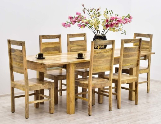 Kolonialny komplet obiadowy: rozkładany stół + 6 krzeseł lite drewno mango