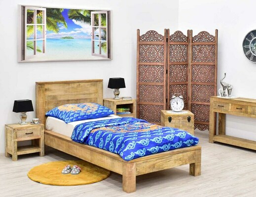 Łóżko kolonialne indyjskie w stylu loft z litego drewna mango