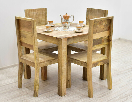 Kolonialny indyjski komplet obiadowy loft: stół + 4 krzeseł lite drewno mango