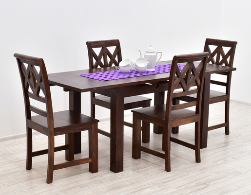 Komplet obiadowy: stół rozkładany + 4 krzesła lite drewno palisander