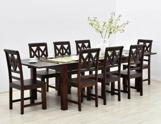 Komplet obiadowy: stół rozkładany + 8 krzeseł lite drewno palisander