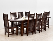 Kolonialny komplet obiadowy: stół rozkładany + 8 krzeseł lity palisander