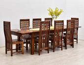 Drewniany kolonialny komplet obiadowy stół + 8 krzeseł