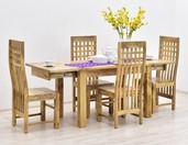 Kolonialny komplet obiadowy: rozkładany stół + 4 krzesła lite drewno mango