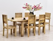 Kolonialny loftowy komplet obiadowy: rozkładany stół + 6 krzeseł drewno mango