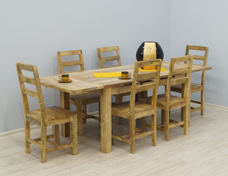 rozkładany stół z krzesłami z litego drewna mango w stylu Loft